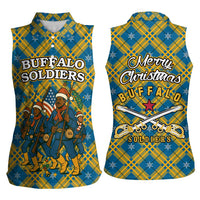 Buffalo Soldiers Christmas Women Sleeveless Polo Shirt with Blue Yellow Plaid Parade Illustration Design - Wonder Print Shop