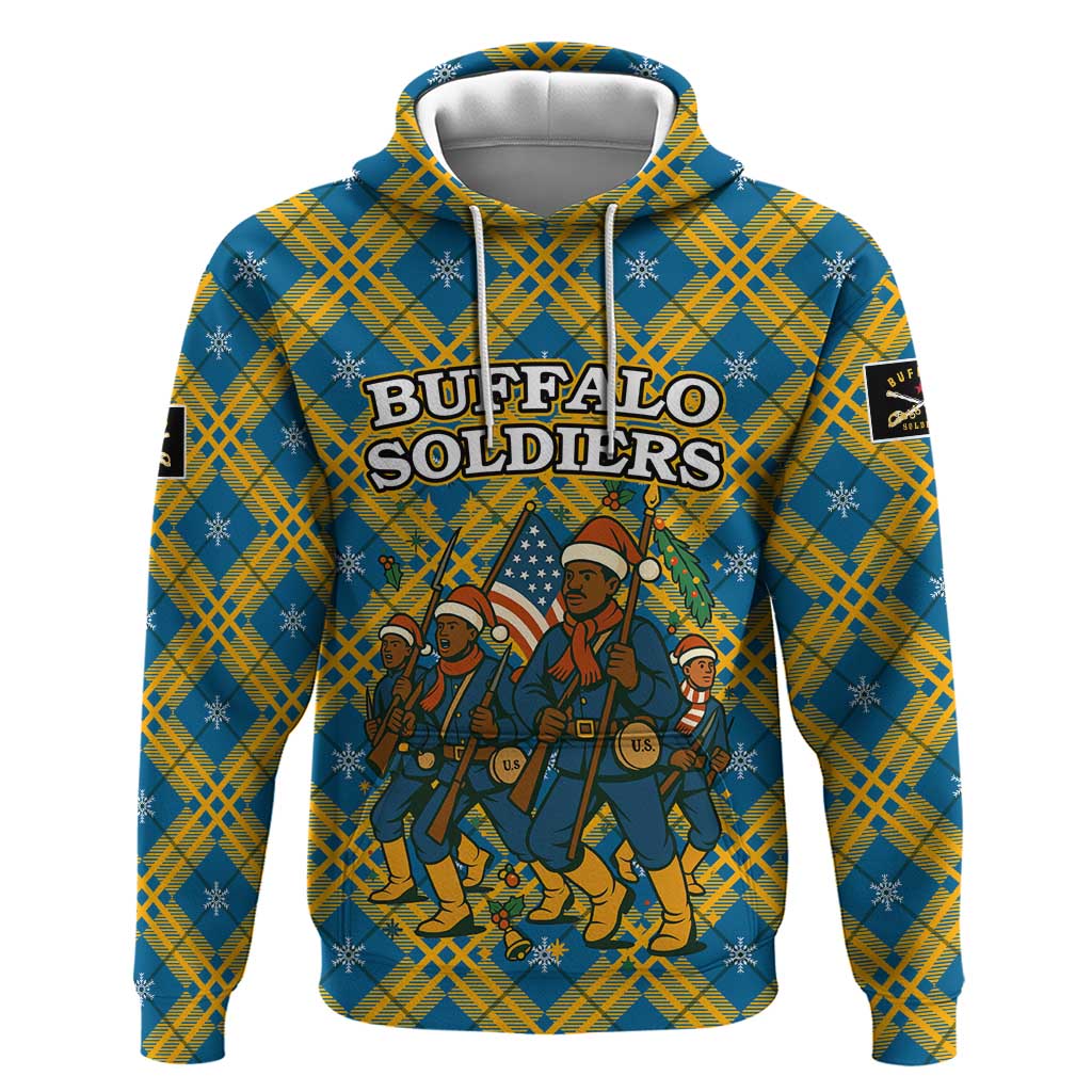 Buffalo Soldiers Christmas Zip Hoodie with Blue Yellow Plaid Parade Illustration Design - Wonder Print Shop