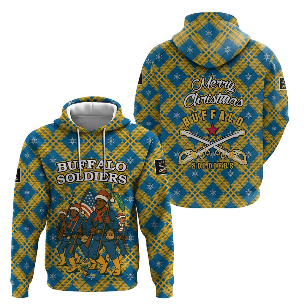 Buffalo Soldiers Christmas Zip Hoodie with Blue Yellow Plaid Parade Illustration Design - Wonder Print Shop