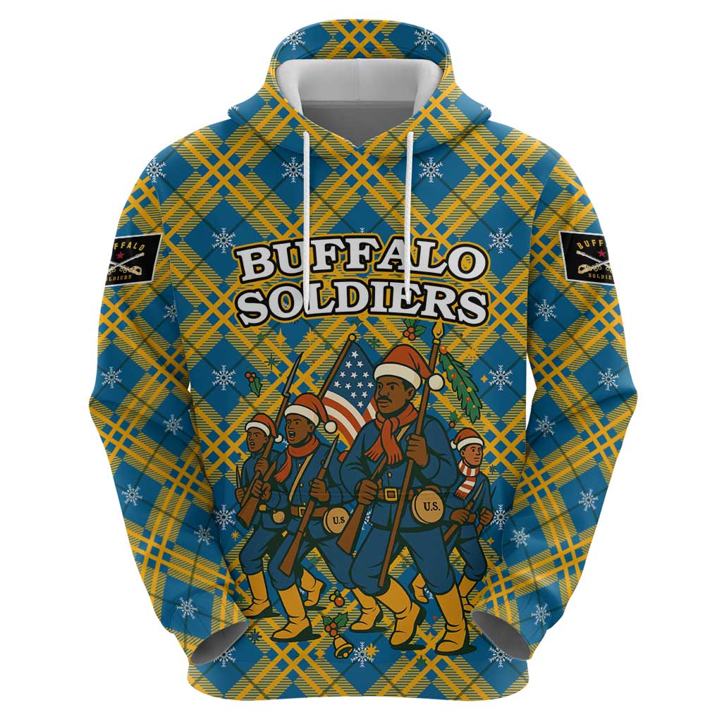 Buffalo Soldiers Christmas Zip Hoodie with Blue Yellow Plaid Parade Illustration Design - Wonder Print Shop