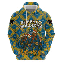 Buffalo Soldiers Christmas Zip Hoodie with Blue Yellow Plaid Parade Illustration Design - Wonder Print Shop