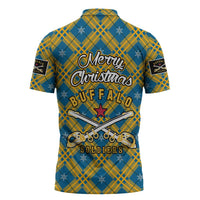Buffalo Soldiers Christmas Zipper Polo Shirt with Blue Yellow Plaid Parade Illustration Design - Wonder Print Shop