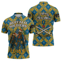 Buffalo Soldiers Christmas Zipper Polo Shirt with Blue Yellow Plaid Parade Illustration Design - Wonder Print Shop