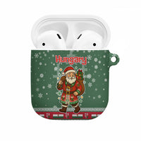 Hungary Christmas AirPods Case with Green Snowflake Pattern Santa Claus Motif - Wonder Print Shop
