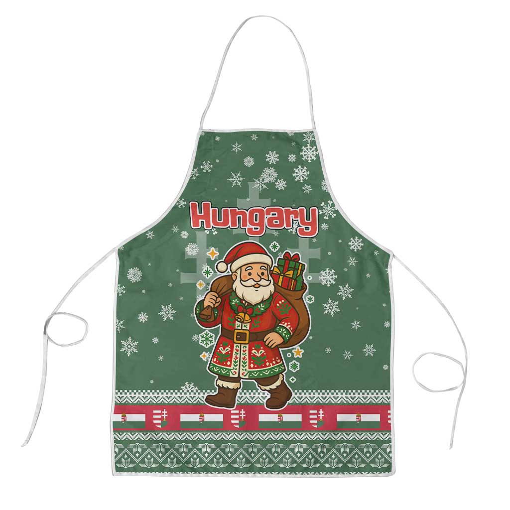 Hungary Christmas Apron with Green Snowflake Pattern Santa Claus Motif - Wonder Print Shop