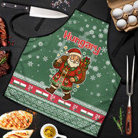 Hungary Christmas Apron with Green Snowflake Pattern Santa Claus Motif - Wonder Print Shop