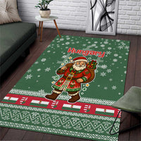 Hungary Christmas Area Rug with Green Snowflake Pattern Santa Claus Motif - Wonder Print Shop