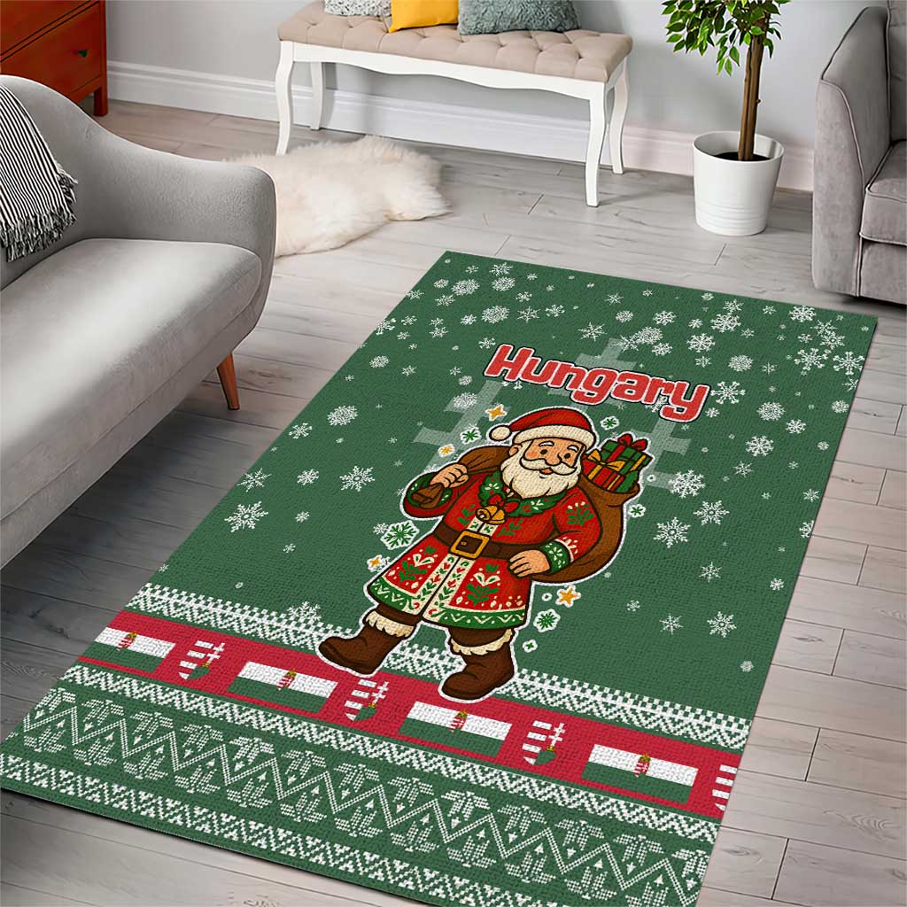 Hungary Christmas Area Rug with Green Snowflake Pattern Santa Claus Motif - Wonder Print Shop
