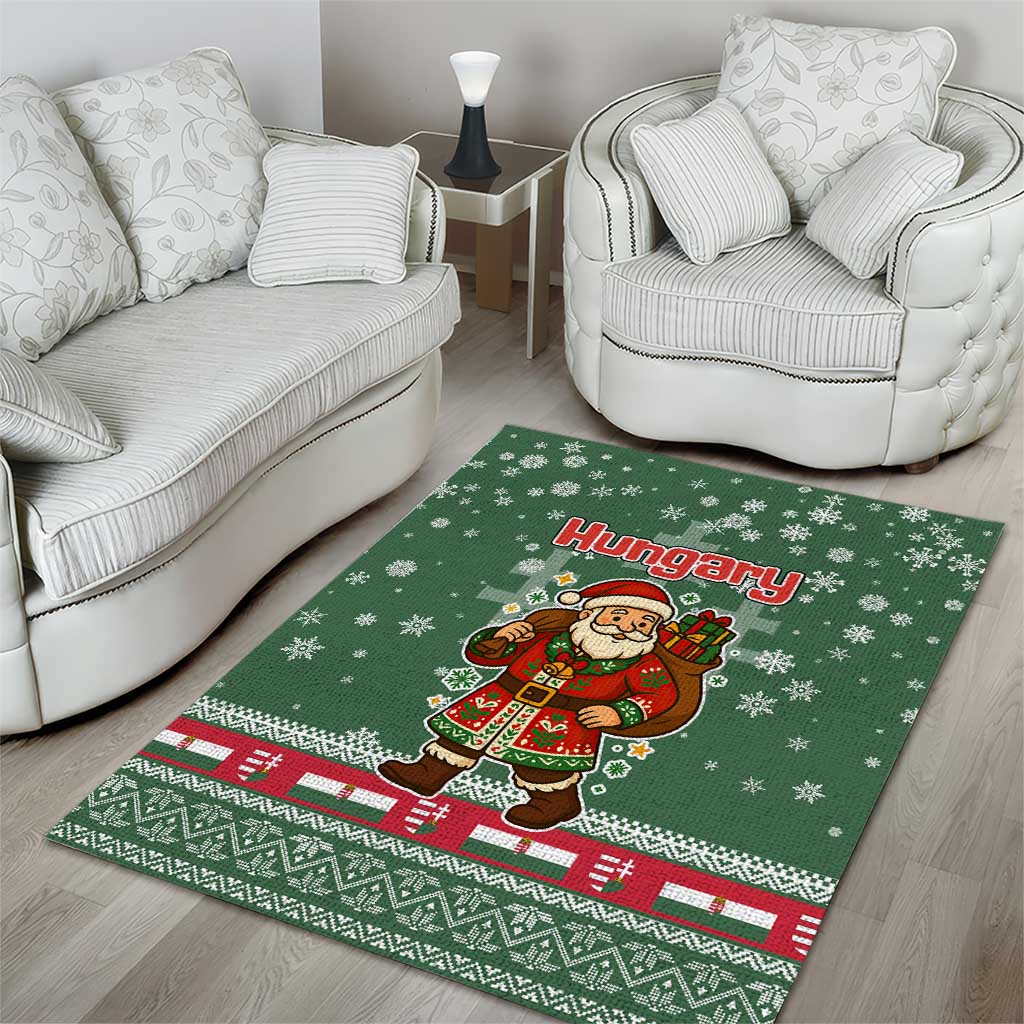 Hungary Christmas Area Rug with Green Snowflake Pattern Santa Claus Motif - Wonder Print Shop