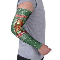 Hungary Christmas Arm Sleeves with Green Snowflake Pattern Santa Claus Motif - Wonder Print Shop