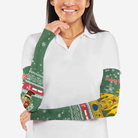 Hungary Christmas Arm Sleeves with Green Snowflake Pattern Santa Claus Motif - Wonder Print Shop