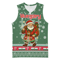 Hungary Christmas Basketball Jersey with Green Snowflake Pattern Santa Claus Motif - Wonder Print Shop