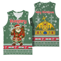 Hungary Christmas Basketball Jersey with Green Snowflake Pattern Santa Claus Motif - Wonder Print Shop