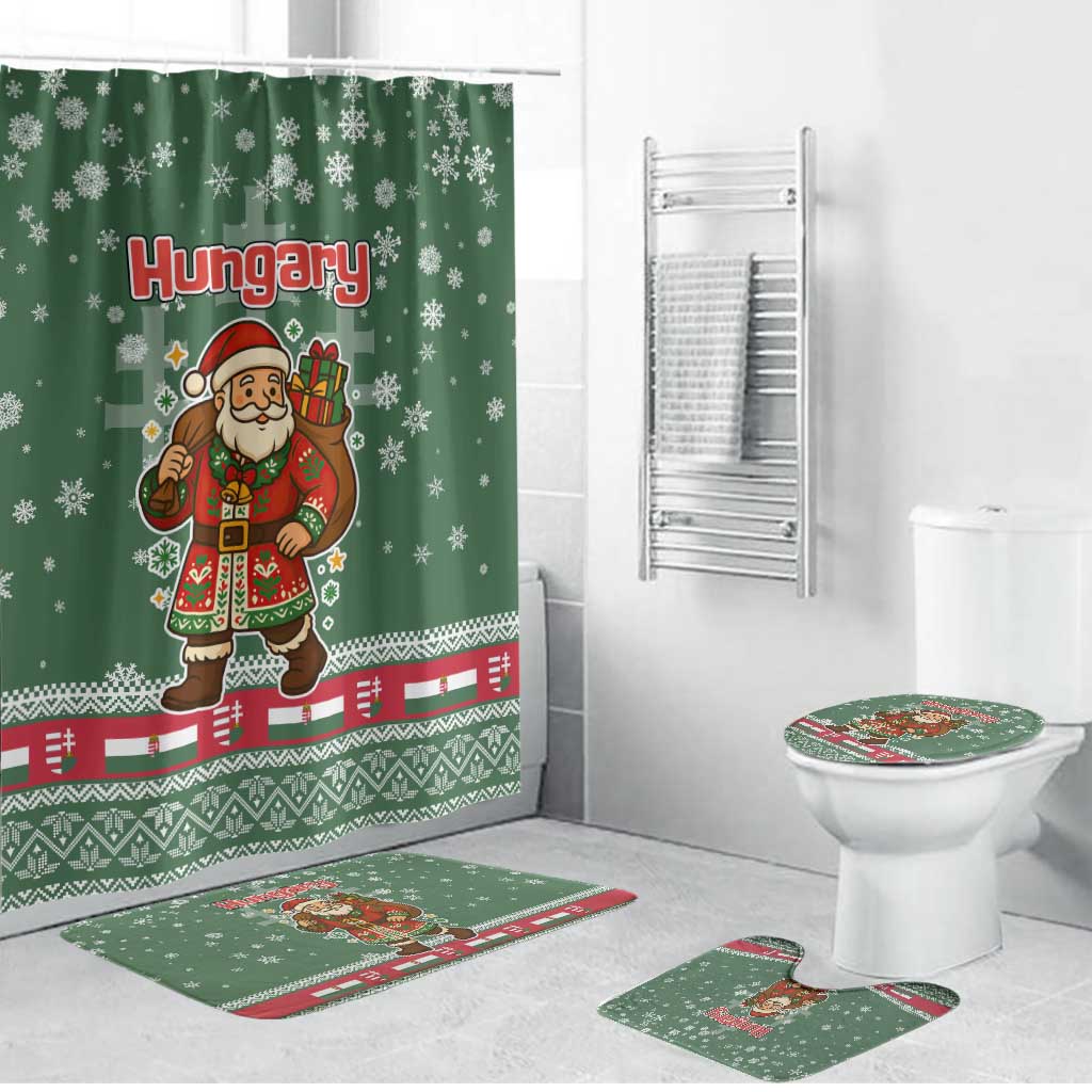 Hungary Christmas Bathroom Set with Green Snowflake Pattern Santa Claus Motif - Wonder Print Shop
