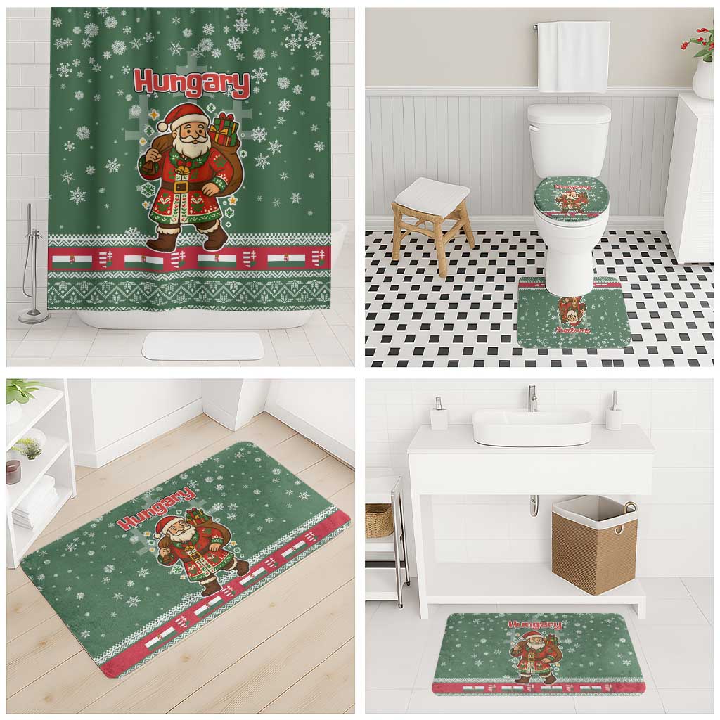 Hungary Christmas Bathroom Set with Green Snowflake Pattern Santa Claus Motif - Wonder Print Shop
