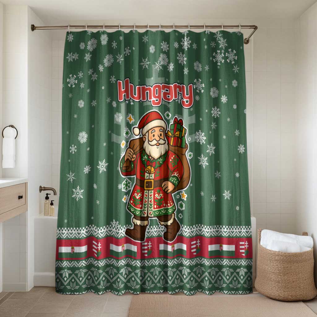 Hungary Christmas Bathroom Set with Green Snowflake Pattern Santa Claus Motif - Wonder Print Shop