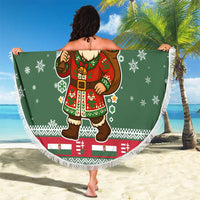 Hungary Christmas Beach Blanket with Green Snowflake Pattern Santa Claus Motif - Wonder Print Shop