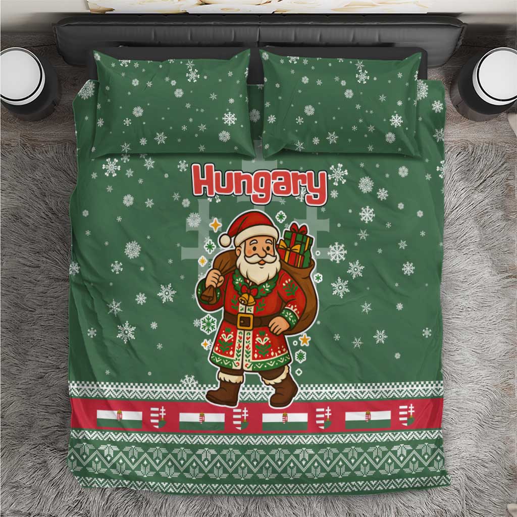 Hungary Christmas Bedding Set with Green Snowflake Pattern Santa Claus Motif - Wonder Print Shop