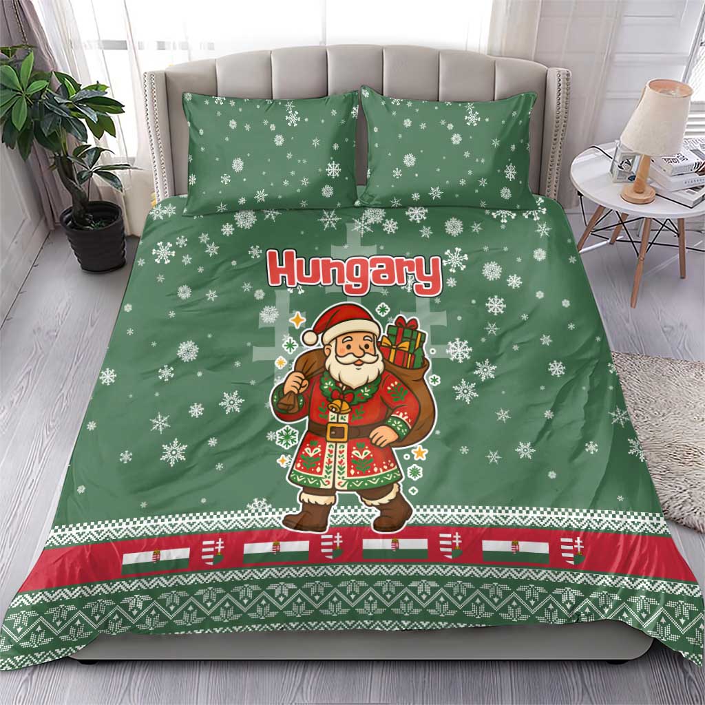 Hungary Christmas Bedding Set with Green Snowflake Pattern Santa Claus Motif - Wonder Print Shop