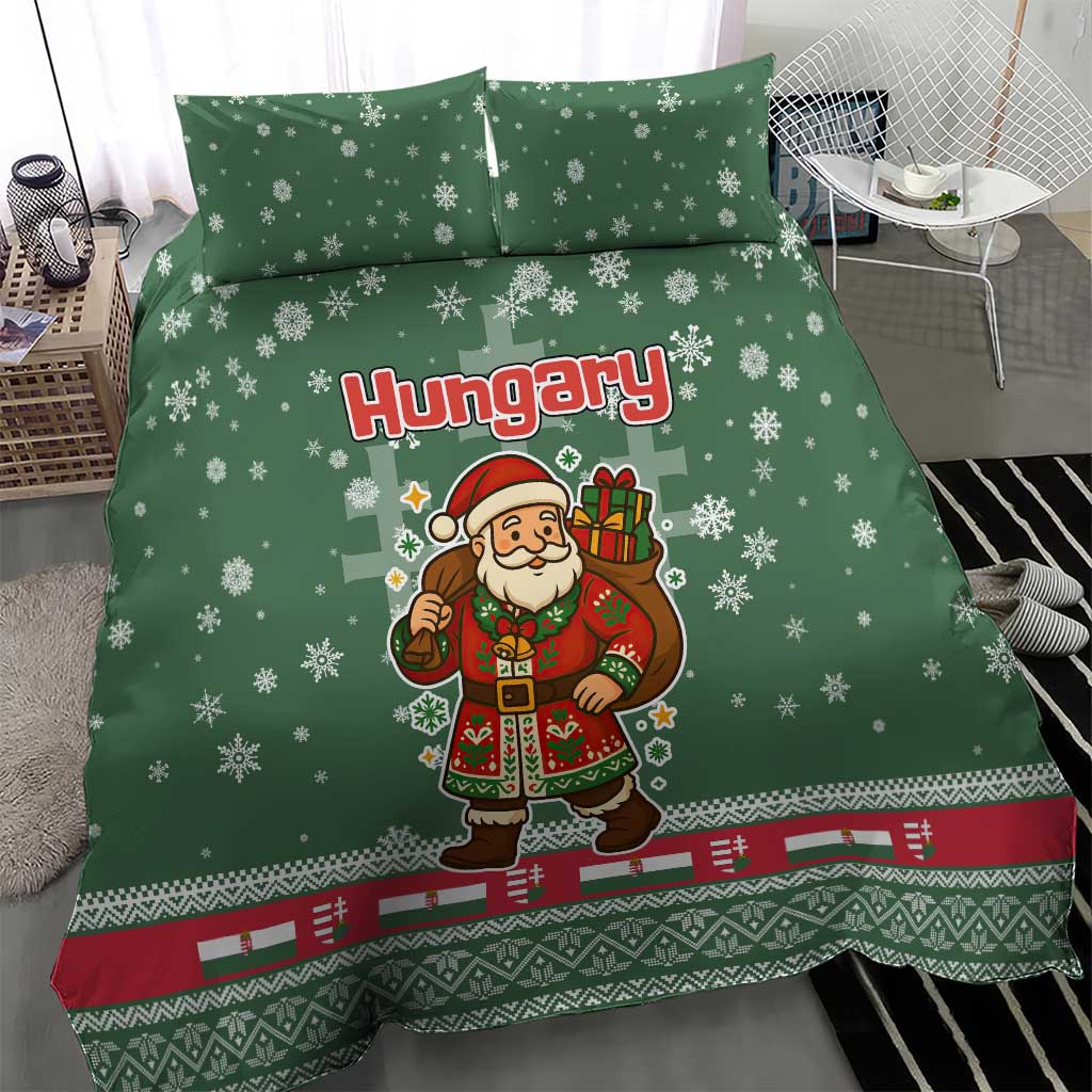 Hungary Christmas Bedding Set with Green Snowflake Pattern Santa Claus Motif - Wonder Print Shop