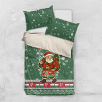 Hungary Christmas Bedding Set with Green Snowflake Pattern Santa Claus Motif - Wonder Print Shop