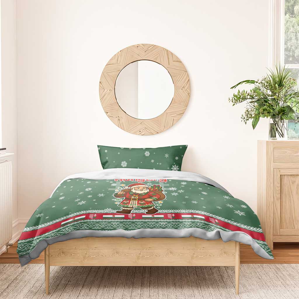Hungary Christmas Bedding Set with Green Snowflake Pattern Santa Claus Motif - Wonder Print Shop