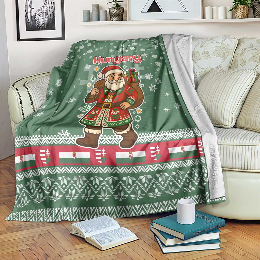 Hungary Christmas Blanket with Green Snowflake Pattern Santa Claus Motif - Wonder Print Shop