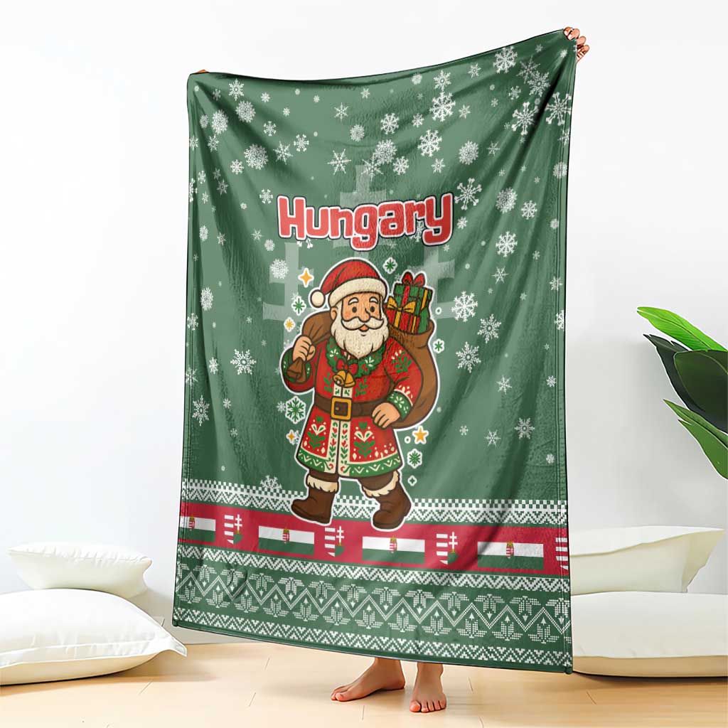 Hungary Christmas Blanket with Green Snowflake Pattern Santa Claus Motif - Wonder Print Shop
