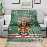 Hungary Christmas Blanket with Green Snowflake Pattern Santa Claus Motif - Wonder Print Shop