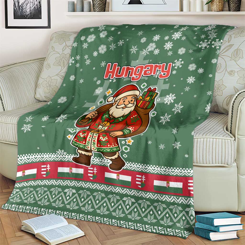 Hungary Christmas Blanket with Green Snowflake Pattern Santa Claus Motif - Wonder Print Shop
