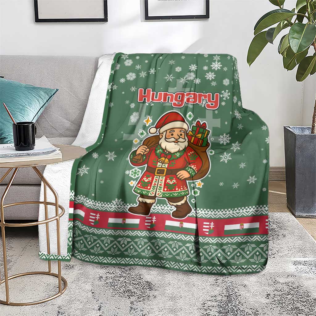 Hungary Christmas Blanket with Green Snowflake Pattern Santa Claus Motif - Wonder Print Shop