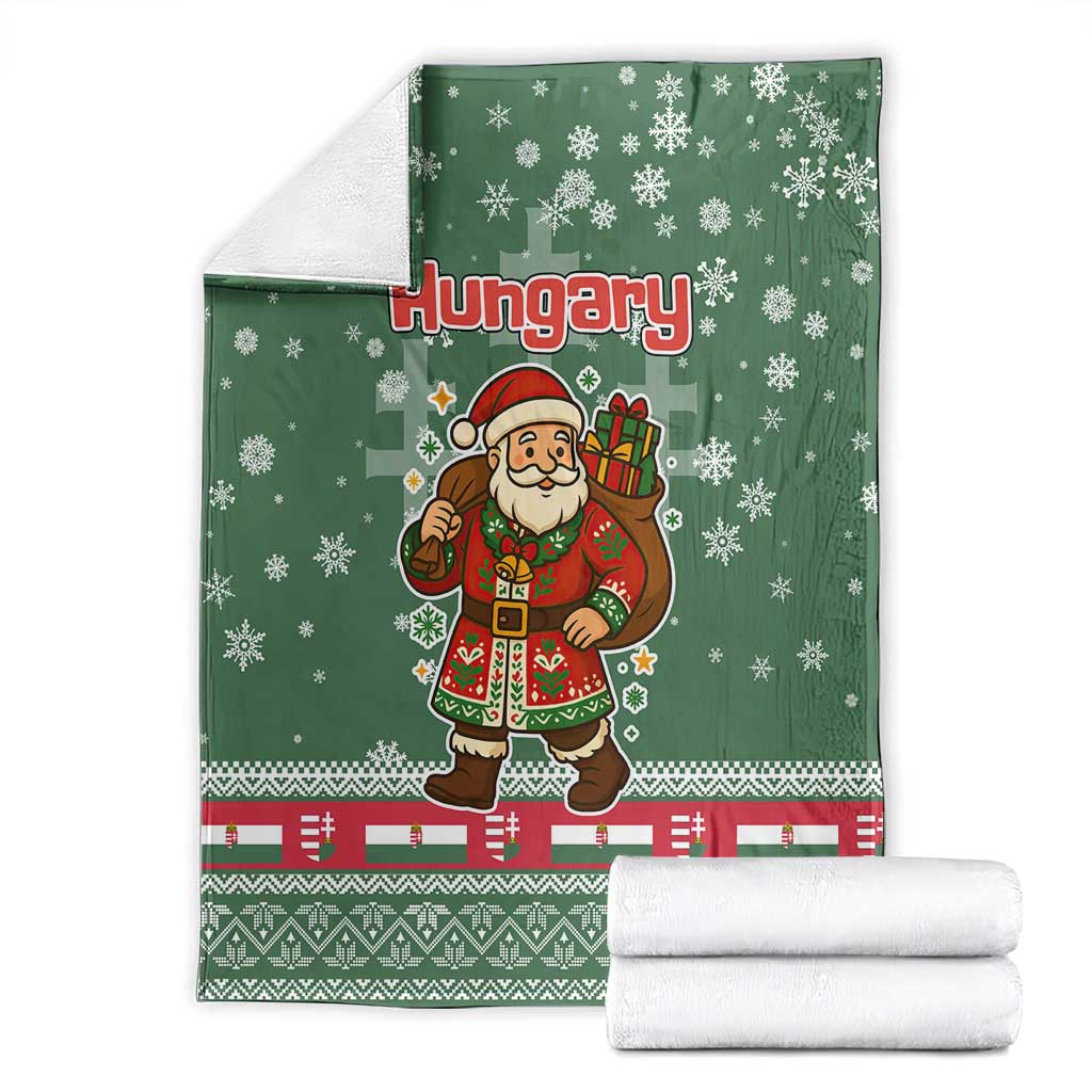 Hungary Christmas Blanket with Green Snowflake Pattern Santa Claus Motif - Wonder Print Shop