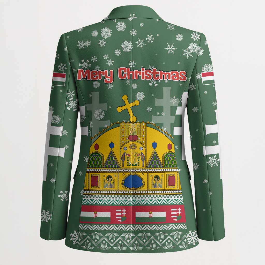Hungary Christmas Blazer with Green Snowflake Pattern Santa Claus Motif - Wonder Print Shop