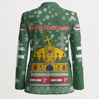 Hungary Christmas Blazer with Green Snowflake Pattern Santa Claus Motif - Wonder Print Shop