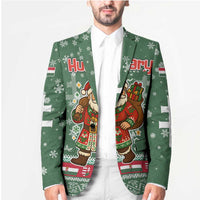 Hungary Christmas Blazer with Green Snowflake Pattern Santa Claus Motif - Wonder Print Shop