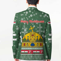 Hungary Christmas Blazer with Green Snowflake Pattern Santa Claus Motif - Wonder Print Shop
