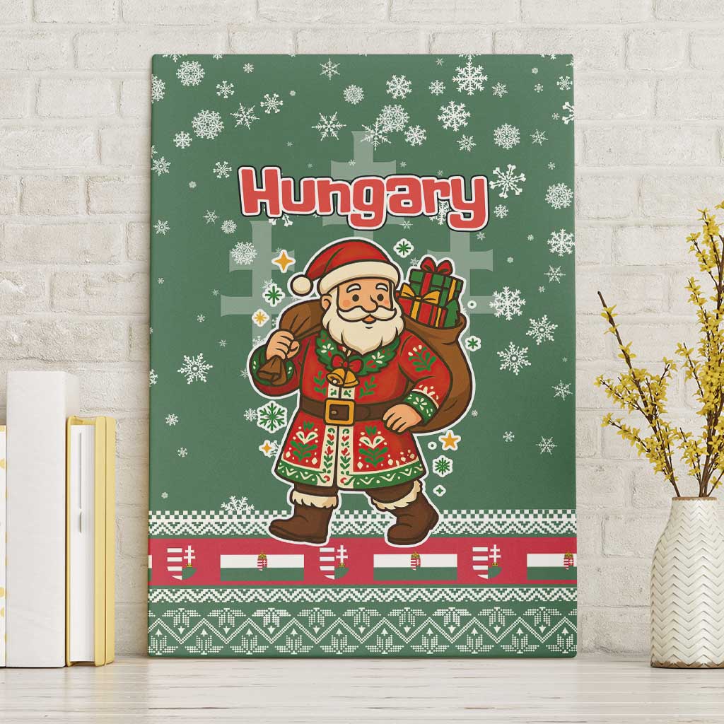 Hungary Christmas Canvas Wall Art with Green Snowflake Pattern Santa Claus Motif - Wonder Print Shop