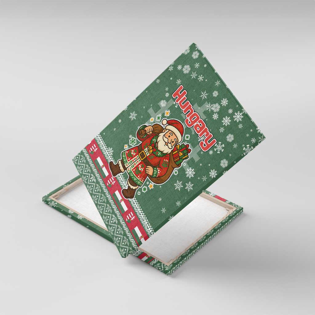 Hungary Christmas Canvas Wall Art with Green Snowflake Pattern Santa Claus Motif - Wonder Print Shop