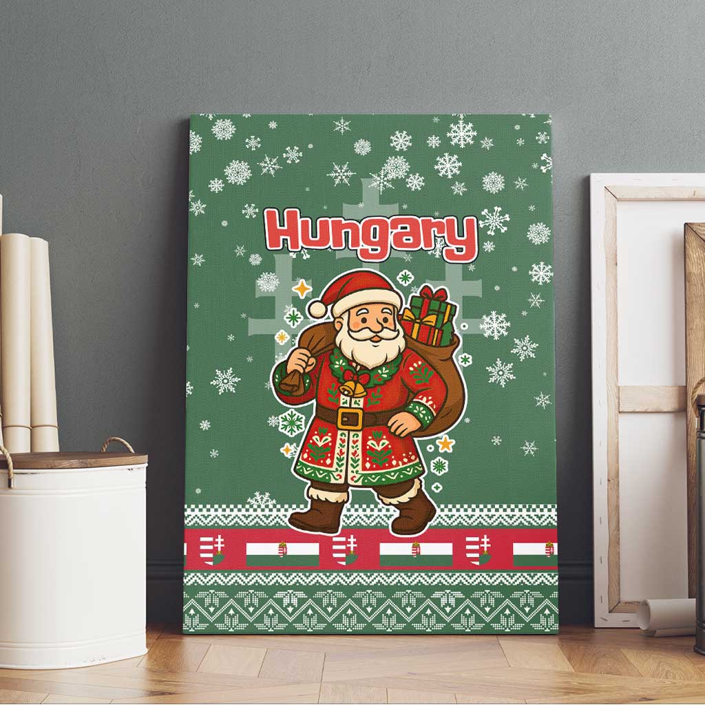 Hungary Christmas Canvas Wall Art with Green Snowflake Pattern Santa Claus Motif - Wonder Print Shop