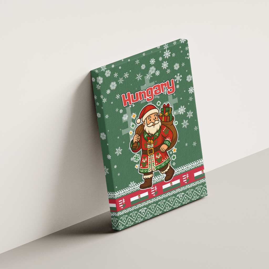 Hungary Christmas Canvas Wall Art with Green Snowflake Pattern Santa Claus Motif - Wonder Print Shop