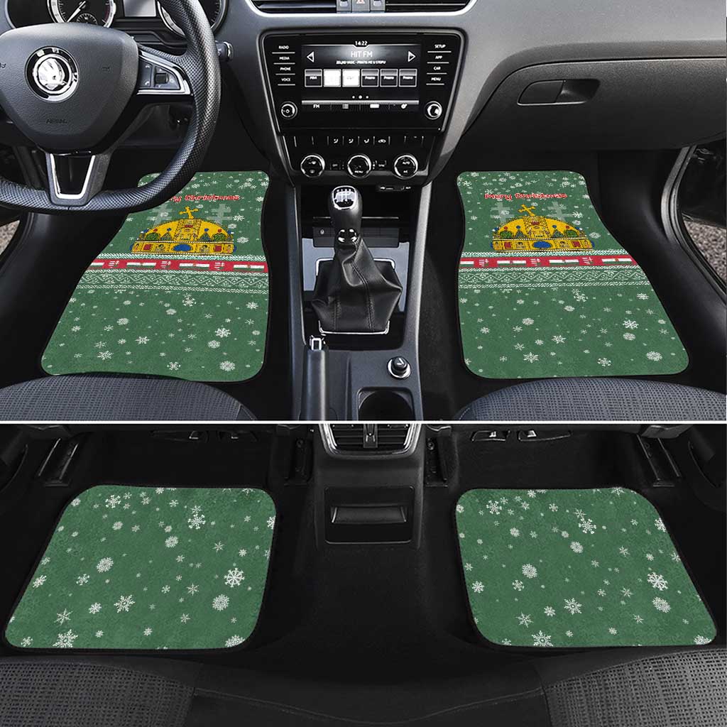 Hungary Christmas Car Mats with Green Snowflake Pattern Santa Claus Motif - Wonder Print Shop