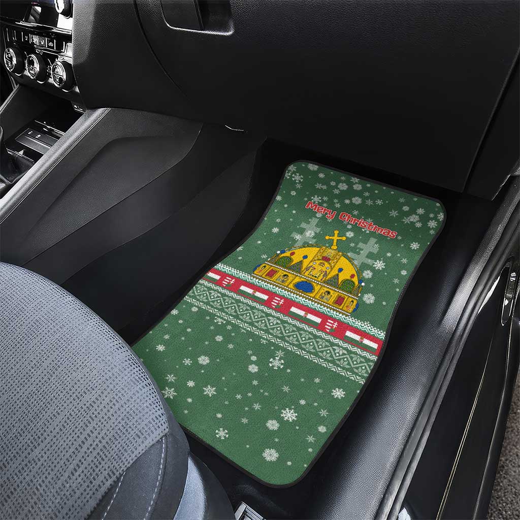 Hungary Christmas Car Mats with Green Snowflake Pattern Santa Claus Motif - Wonder Print Shop