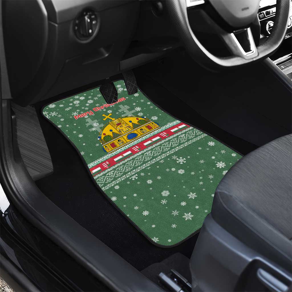 Hungary Christmas Car Mats with Green Snowflake Pattern Santa Claus Motif - Wonder Print Shop