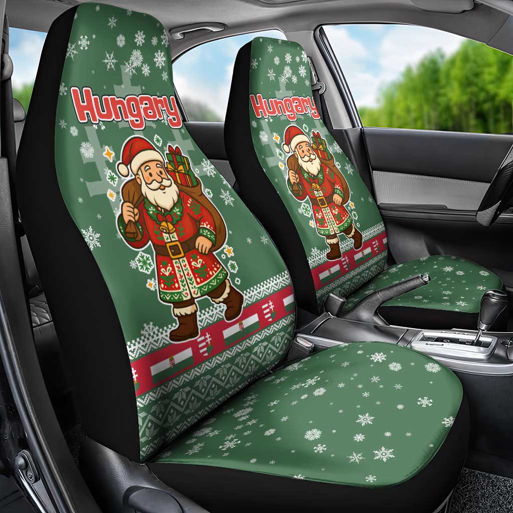 Hungary Christmas Car Seat Cover with Green Snowflake Pattern Santa Claus Motif - Wonder Print Shop
