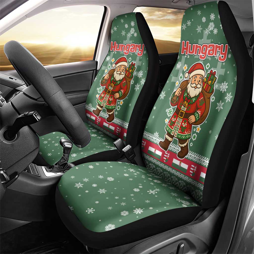 Hungary Christmas Car Seat Cover with Green Snowflake Pattern Santa Claus Motif - Wonder Print Shop