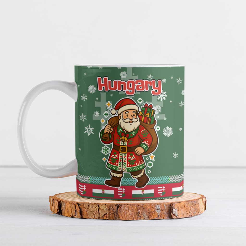 Hungary Christmas Ceramic Mug with Green Snowflake Pattern Santa Claus Motif - Wonder Print Shop