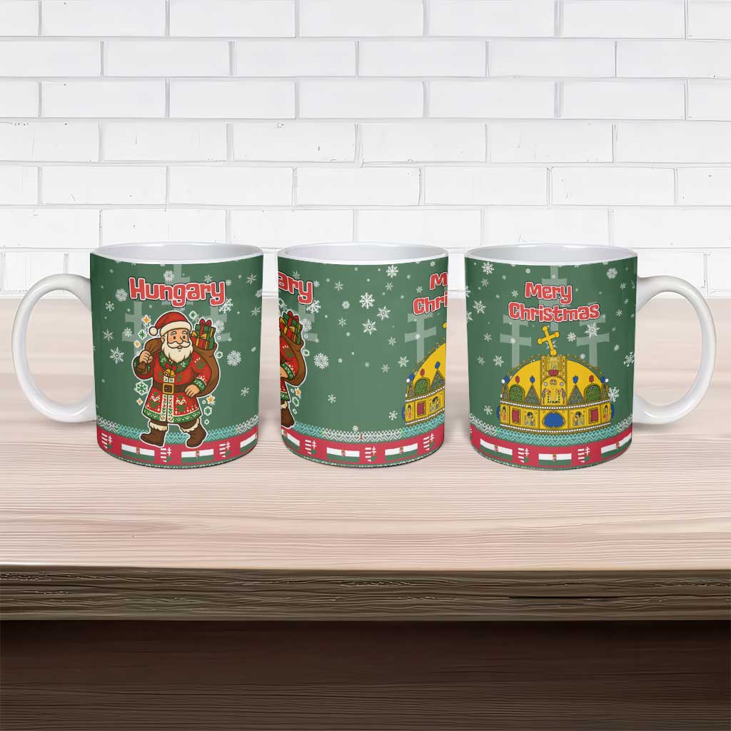 Hungary Christmas Ceramic Mug with Green Snowflake Pattern Santa Claus Motif - Wonder Print Shop