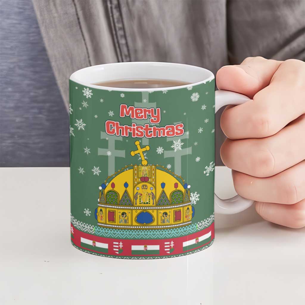 Hungary Christmas Ceramic Mug with Green Snowflake Pattern Santa Claus Motif - Wonder Print Shop