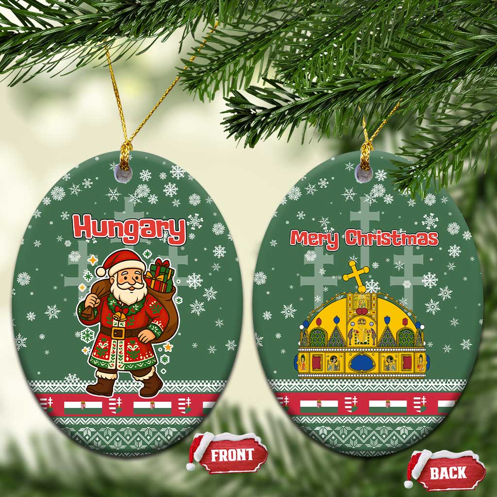 Hungary Christmas Ceramic Ornament with Green Snowflake Pattern Santa Claus Motif - Wonder Print Shop