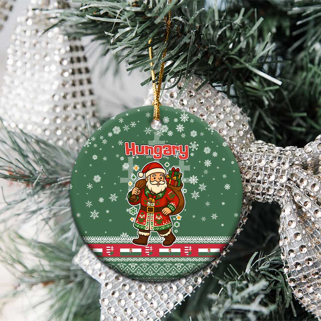 Hungary Christmas Ceramic Ornament with Green Snowflake Pattern Santa Claus Motif - Wonder Print Shop